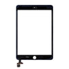 A rectangular black tablet screen frame featuring a central button slot at the bottom and connectors on the lower-left side, constructed with premium ITO material for enhanced durability. This Dr.Parts Touch Digitizer Assembly With Tesa Tape For iPad Mini 3 is designed specifically for the iPad Mini 3.