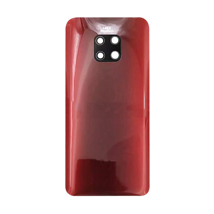 Red replacement back cover for the Huawei Mate 20 Pro, featuring four front-facing camera lenses organized in a square design near the top. Product Name: Back Cover Without Logo For Huawei Mate 20 Pro (Red) Brand Name: Dr.Parts