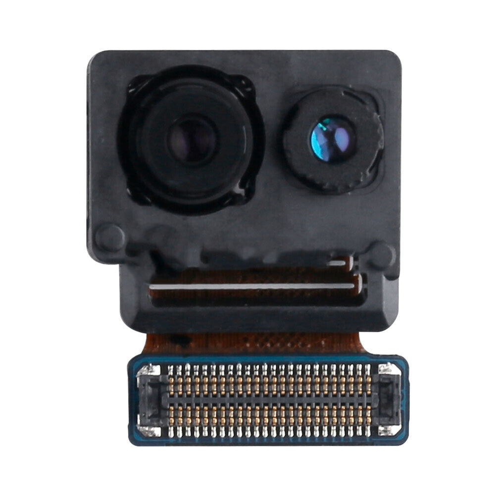 Close-up view of a small electronic component featuring a dual-lens setup, similar to the Front Camera With Iris for Samsung Galaxy S8 (G950U) by OG, and a connector at the bottom.