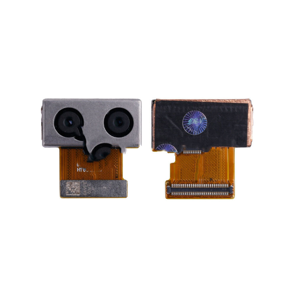 Two connected electronic components with gold circuit boards and dual lenses, shown from both front and back perspectives against a white background. This is an OG Rear Camera Replacement for Huawei Ascend P10.