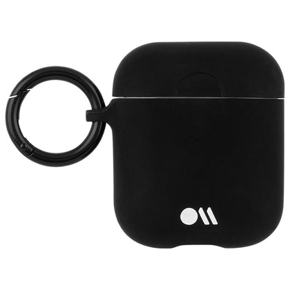 CASE-MATE Black silicone AirPods Case with a keychain ring, wireless charging compatible.