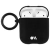 A black protective CASE-MATE Flexible Case for Air Pods with a carabiner attached.