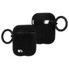 Two black silicone CASE-MATE Flexible Cases for Air Pods, compatible with wireless charging and attached keychain rings.