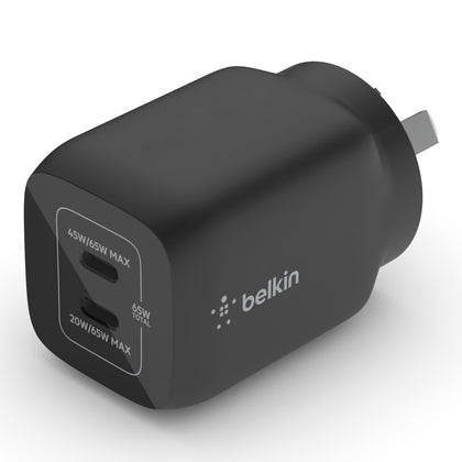 Belkin BOOST UP Dual USB-C Wall Charger - GaN Technology 65W with PPS