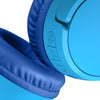 Close-up of a BELKIN SoundForm Mini Wireless - On-Ear Headphones for Kids - Blue's ear cup showing volume controls.