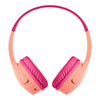 Belkin pink kids wireless headphones with volume limitation, isolated on a white background.