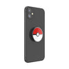 Black smartphone with a PokeSockets PopGrip Licensed - Pokeball on the back, featuring swappable PopTops.
