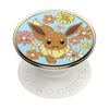 A POPSOCKETS PopGrip Licensed - Floral Eevee featuring an illustration of the Pokémon Eevee surrounded by colorful flowers, designed with swappable PopTops for wireless charging compatibility.