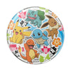 A colorful PopSocket PopGrip Licensed - Pokemon Multi featuring illustrations of Pokémon characters: Pikachu, Bulbasaur, Squirtle, Charmander, and Eevee with a floral and geometric background. This swappable PopTop makes