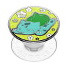 A green Bulbasaur Nap-themed PopSockets PopGrip with a floral background design and swappable PopTops.