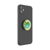 Black smartphone with a POPSOCKETS PopGrip Licensed - Bulbasaur Nap featuring a swappable PopTop with a cartoon frog design.