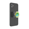 Black smartphone with a PopSockets PopGrip Licensed - Bulbasaur Nap attached to the back, compatible with wireless charging.