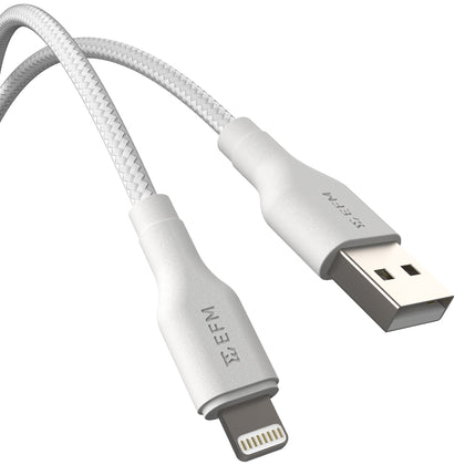 EFM USB-A to Lightning Braided Power and Data 2M Cable - Tested to withstand 20000+ bends - White