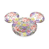 Transparent Mickey Mouse head filled with colorful flowers on a white background, featuring swappable PopTops for wireless charging compatibility by POPSOCKETS.