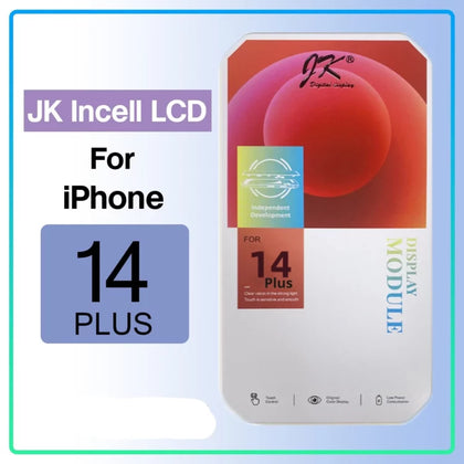 Packaging for Cirrus-link JK Incell IPhone 14 Plus LCD Screen Replacement, featuring a multicolored design with text indicating its suitability as an iPhone 14 Plus LCD Screen Replacement. The durable construction ensures protection, while the high-quality LCD screen guarantees a superior visual experience.