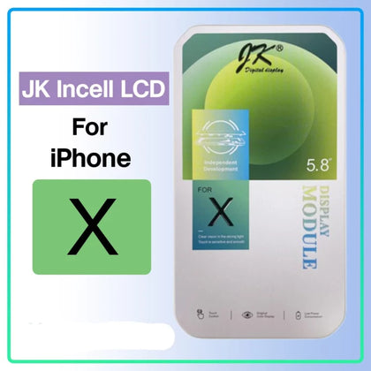 Packaging for a Cirrus-link JK Incell IPhone X LCD Screen Replacement, featuring a 5.8-inch screen size and branding elements, perfect for those needing an iPhone X screen replacement due to a cracked or damaged screen.