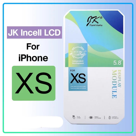 Packaging for "Cirrus-link JK Incell iPhone Xs LCD Screen Replacement," featuring a 5.8-inch display module. The box has a multicolored design with technical specifications, perfect for those needing an iPhone Xs LCD Screen Replacement.