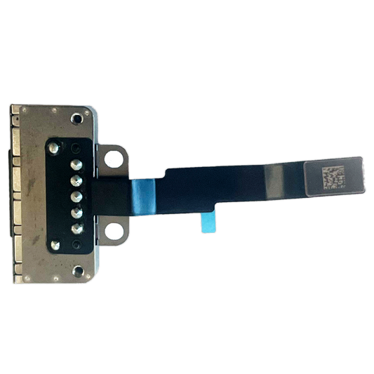 A close-up of the Cirrus-link Replacement MagSafe Charging Port for A2941/A3114 MacBook Air 15" M2, featuring a flat black ribbon cable, metal mounting plate, visible screws, and a QR code.