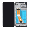 A smartphone with its front screen on the left and its back cover removed on the right, revealing internal components including a battery slot and circuit connectors, perfect for your Screen Samsung A12 A125 Service Pack – Black by Cirrus-link replacement needs.