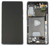 A disassembled smartphone is shown. The screen is on the left, and the internal components, including the battery and circuitry, are visible on the right. The Cirrus-link Screen Samsung Note 20 N980 / N981 Service Pack – Black includes everything needed for a Samsung Note 20 screen replacement.