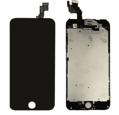 Front and back view of a Cirrus-link Screen iPhone 6 Plus (Black) Compatible LCD Touch Digitiser High Brightness Screen (After Market) with attached flex cables. This aftermarket replacement screen ensures optimal performance for your device.