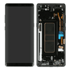 A smartphone with its screen off is shown on the left. On the right is the same Screen Samsung Note 8 Service Pack – Grey by Cirrus-link with the back cover removed, showcasing its internal components and circuitry, ideal for anyone considering a Screen Samsung Note 8 Service Pack – Grey by Cirrus-link repair or screen replacement.