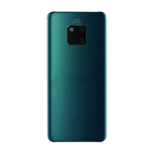 Back view of a dark green Dr.Parts Back Cover Without Logo For Huawei Mate 20 Pro (Green) back cover with a square camera module featuring four lenses at the top center.