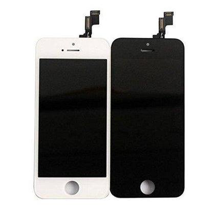 Two smartphone screens with LCD touch digitizers are displayed, one white and one black, both including home buttons. These high brightness screens are perfect for your Cirrus-link Screen iPhone 5G (White) Compatible LCD Touch Digitiser High Brightness Screen (After Market) replacement needs.