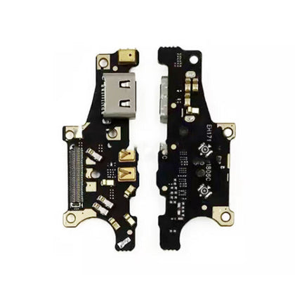 Close-up view of two black circuit board components with various electronic parts, including USB ports and connectors, arranged on a white background, resembling the intricate design found in Dr.Parts Charging Port Flex Cable Replacement for Huawei Mate 10.