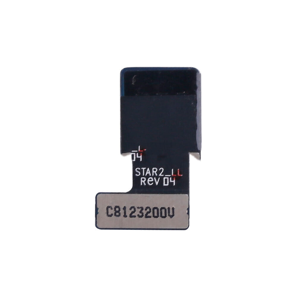 Close-up of a small black electronic component labeled with "STAR2 REV 04" and "CB123200V," indicating OEM quality. It's part of the OG Front Camera Replacement for Samsung Galaxy S9 Plus.