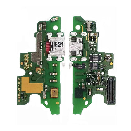 Close-up view of two green circuit board components with various electronic elements and connectors visible, placed side by side on a white background, resembling a Dr.Parts Charging Port Board Replacement for Huawei Mate 9 Lite.