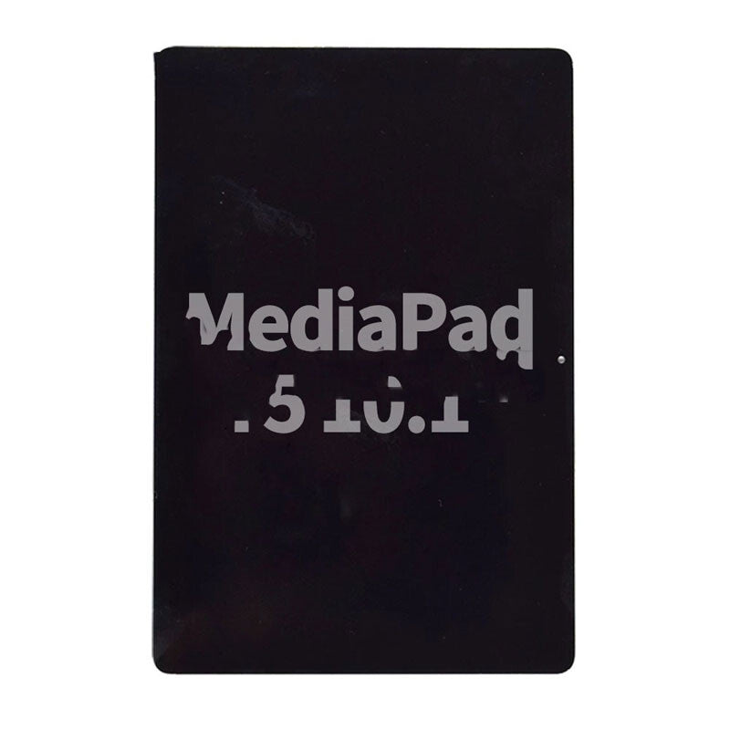 A black tablet labeled "Display Assembly For Huawei MediaPad T5 10.1" (Without Key Hole) (OEM Material) (Black)" on its screen against a white background, showcasing the OG Display Assembly For Huawei MediaPad T5 10.1" crafted with OEM material.