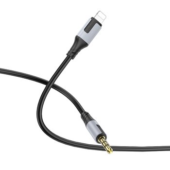 Introducing the BOROFONE BL19 1M Lightning to 3.5mm Audio Aux Cable for iPhone, iPad, and iPod (Black) from BOROFONE: this black audio cable ensures seamless audio transmission with its 3.5mm jack on one end and Lightning connector on the other.