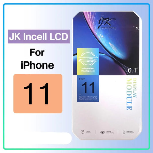 The Cirrus-link Screen Replacement - JK Incell iPhone 11 LCD Screen packaging highlights key features and branding, making it ideal for 6.1-inch iPhone 11 screen repair or LCD replacement.