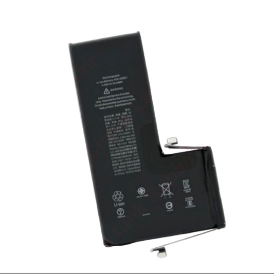 The Cirrus-link Battery Replacement for Apple iPhone 11 Pro Max is a black Li-ion battery with white print, an L-shaped design, and bottom connector tabs—perfect for extending your device’s life.