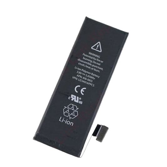 The Cirrus-link Battery Replacement - Apple iPhone 5 Li-ion Battery is a rectangular lithium-ion battery with warning and certification labels on its surface.