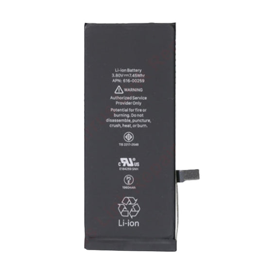 The Cirrus-link Battery Replacement - Apple iPhone 7 Li-ion Battery features printed safety info, 3.80V, 7.45Wh, and 1960mAh capacity, plus a side connector—perfect as an iPhone 7 replacement battery.