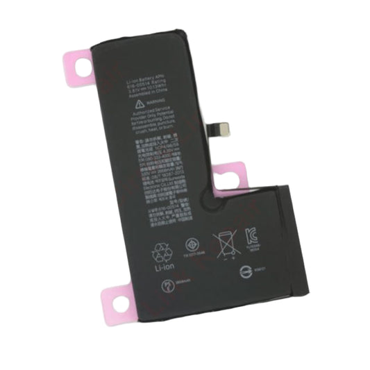 The Cirrus-link Battery Replacement for Apple iPhone XS is a rechargeable lithium-ion battery with a black casing, pink tabs on both ends, and visible safety and recycling symbols.