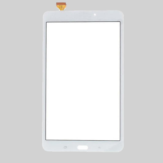 The Cirrus-link Touch Digitizer for Samsung Galaxy Tab A 8.0" (2017) SM-T380/T385 features a white front glass panel with a top flex cable connector, shown against a plain gray background.