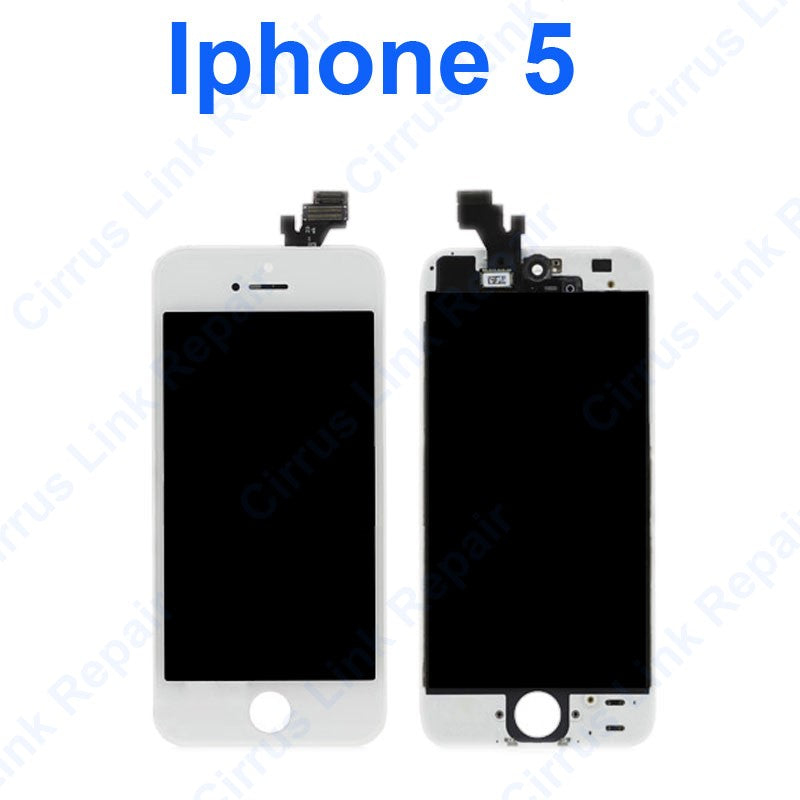 A white Apple iphone 5 LCD & Digitizer Assembly screen replacement.