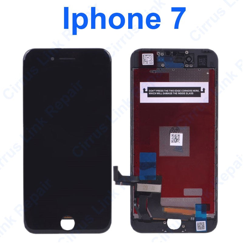 A black Apple iPhone 7 LCD display assembly with a black screen.