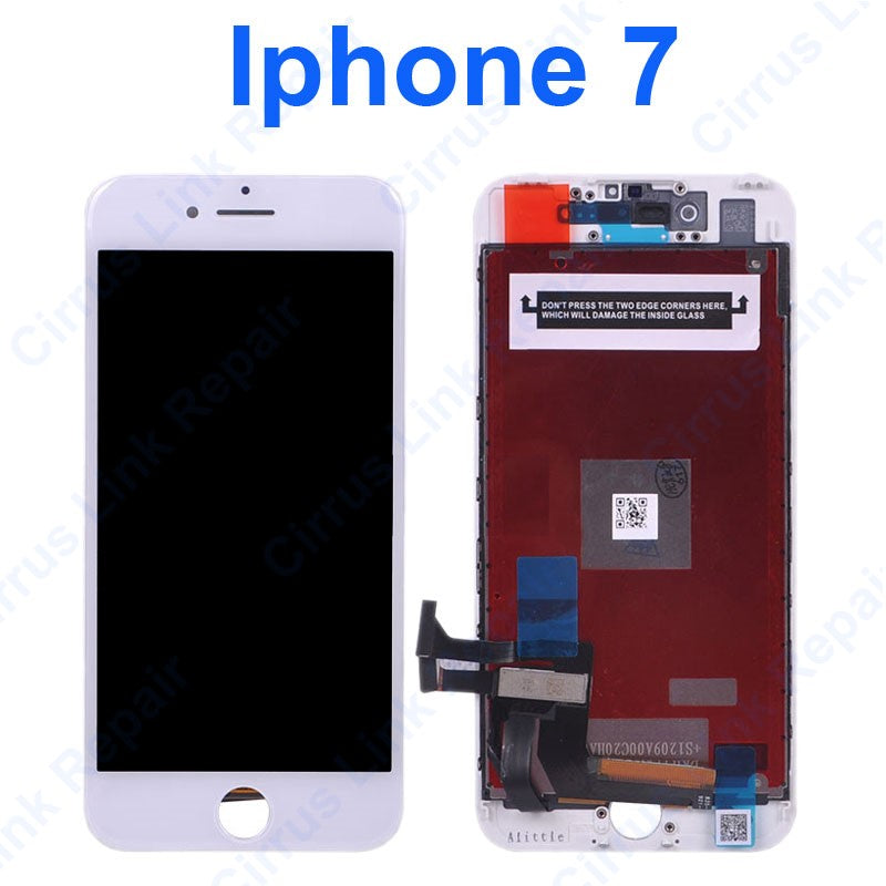 A white Apple iPhone 7 LCD display assembly with a white screen replacement for Apple iPhone 7 LCD & Digitizer Assembly.