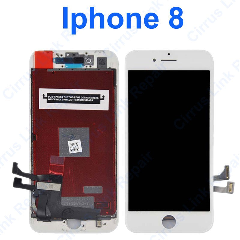 A white Apple iphone 8 LCD & Digitizer Assembly with a white lcd screen replacement.