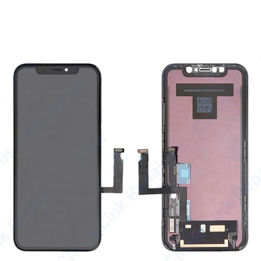 Front and back view of Cirrus-link Screen replacement for Apple iPhone XR LCD & Digitizer Assembly, showing connectors and internal components—ideal for iPhone XR screen repair or replacement.
