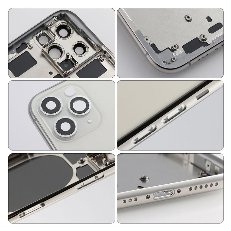 A series of photos showing the different parts of the Apple iPhone 11 PRO Back Cover Housing Frame.