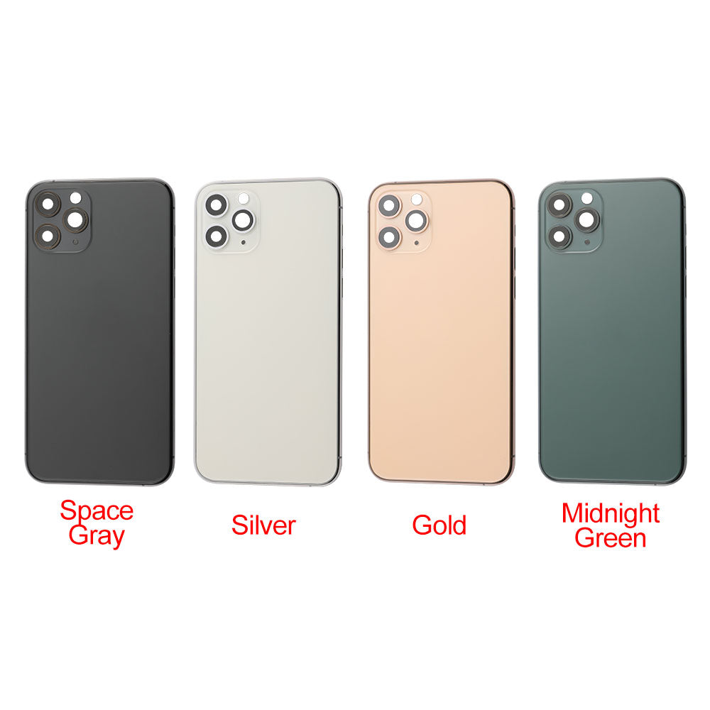 Four different colors of Apple iphone 11 PRO Back Cover Housing Frame - AfterMarket cases.