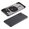 A black Apple iPhone 11 with a black Back Cover Housing Frame for iPhone 11 PRO MAX with Internal Accessories - AfterMarket.