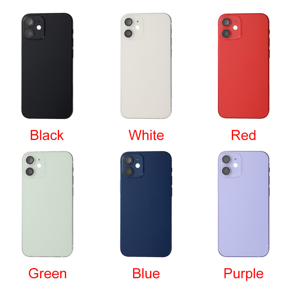 The different colors of the Apple iPhone 12 MINI Back Cover Housing Frame with Internal Accessories - AfterMarket case.