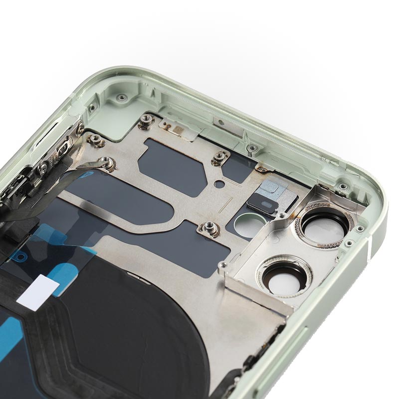 A close up of the back of an Apple iPhone 12 MINI Back Cover Housing Frame with Internal Accessories - AfterMarket.