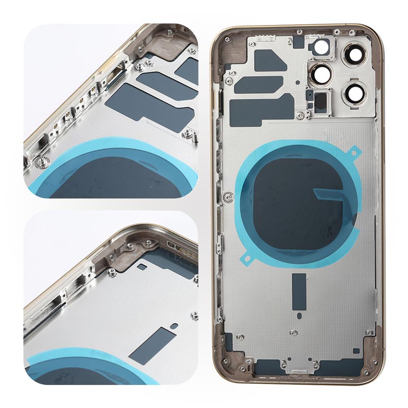 A view of the back of an Apple iPhone 12 PRO MAX with a blue circle on it.